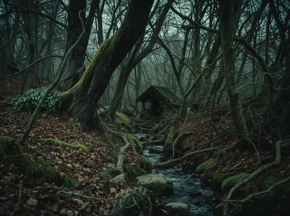 Ancient forest path with hidden runes