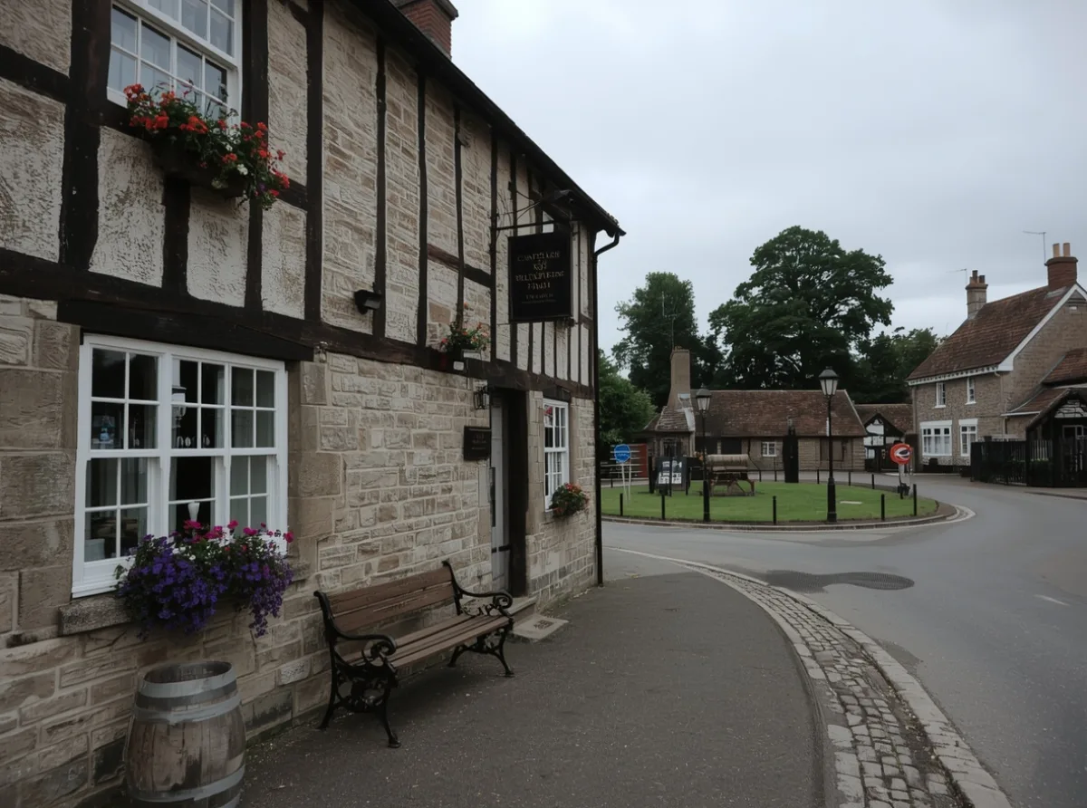 Cozy medieval inn beside a cobblestone road