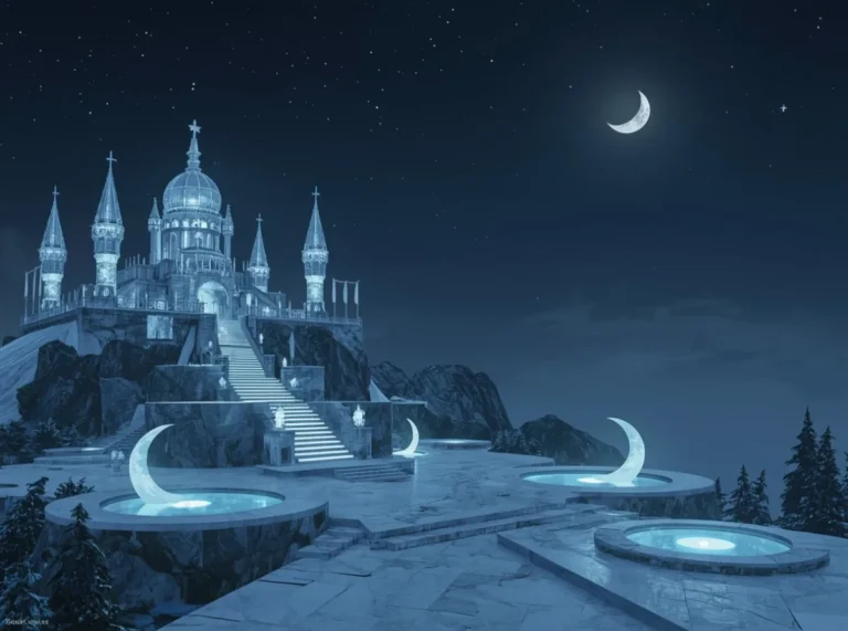 Moonlit crystal palace on a silver horizon