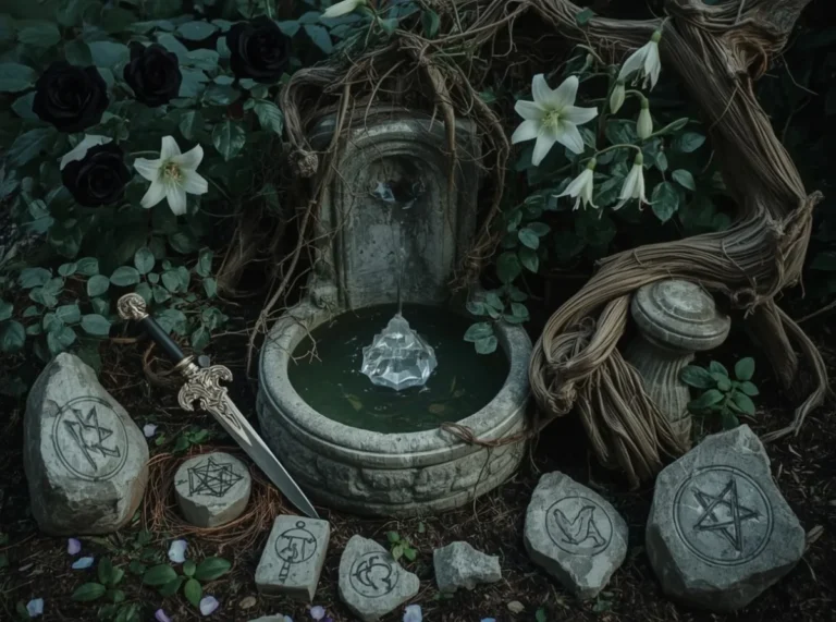 Dark flowers beside a venomous crystal pool