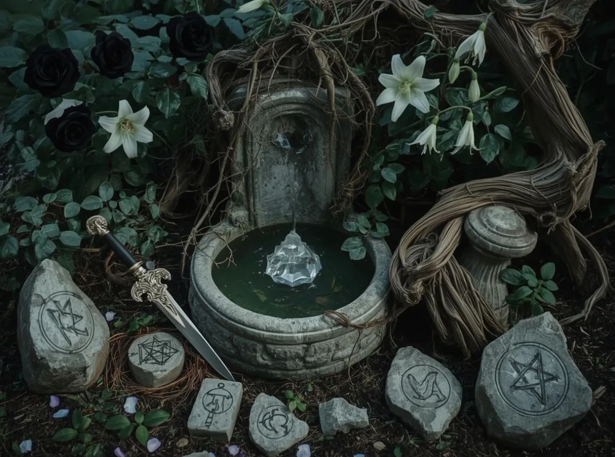 Dark flowers beside a venomous crystal pool