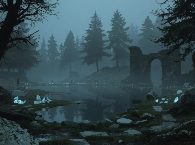 Moonlit fantasy names over misty ruins