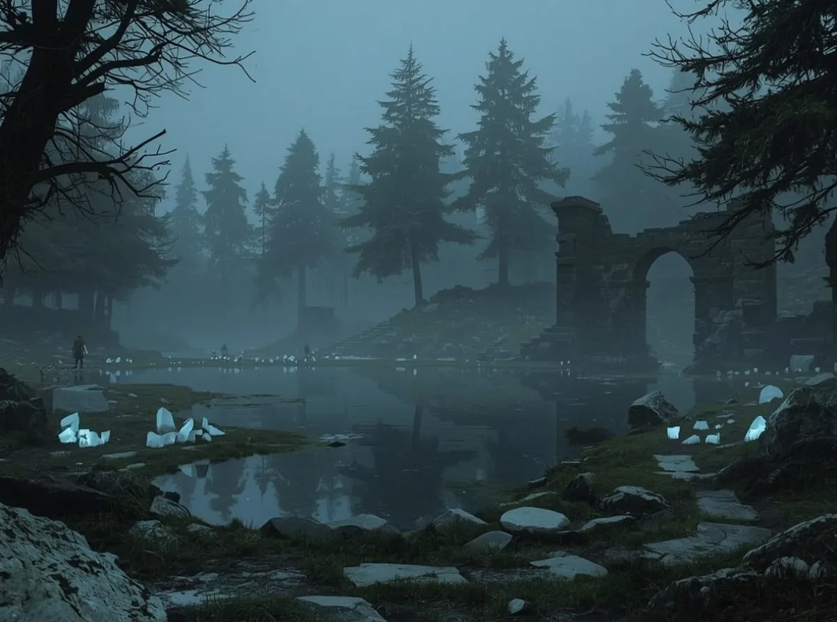 Moonlit fantasy names over misty ruins