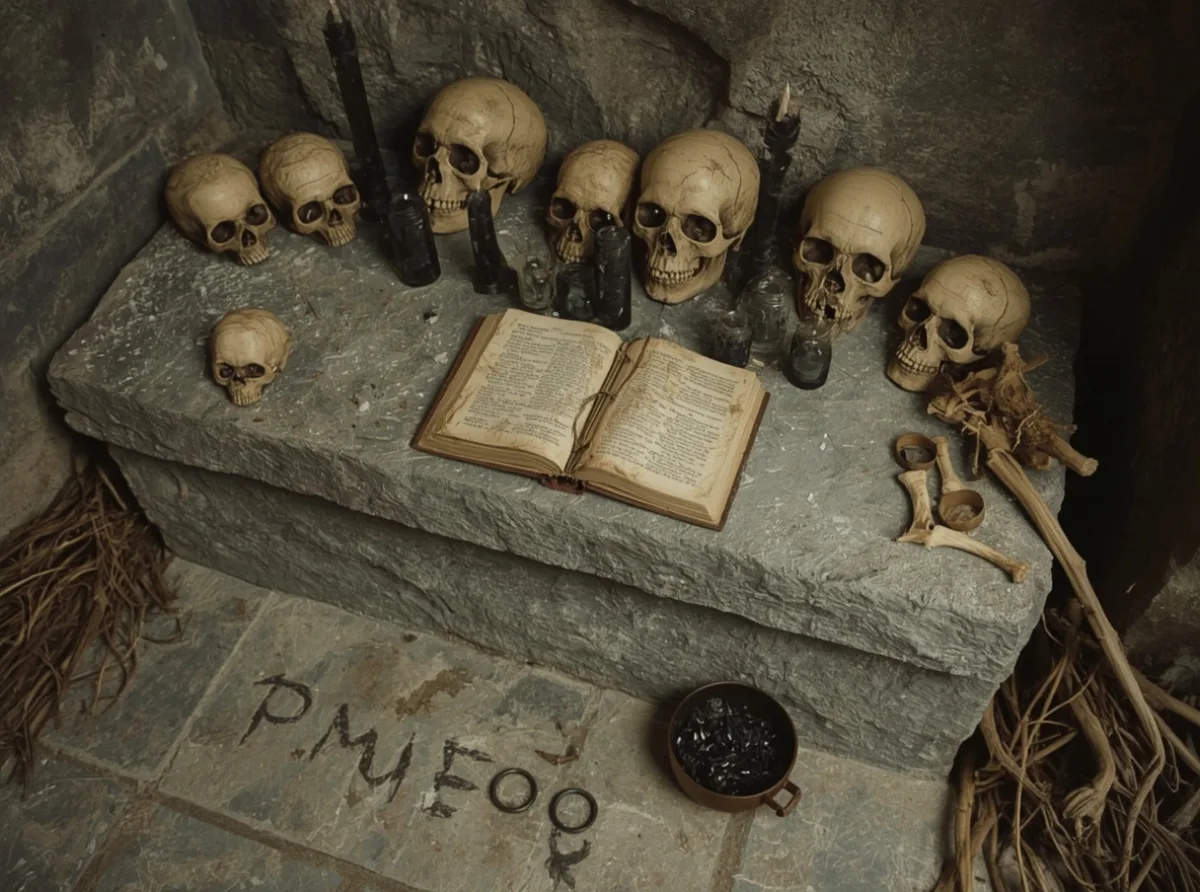 Ancient skulls and black candles