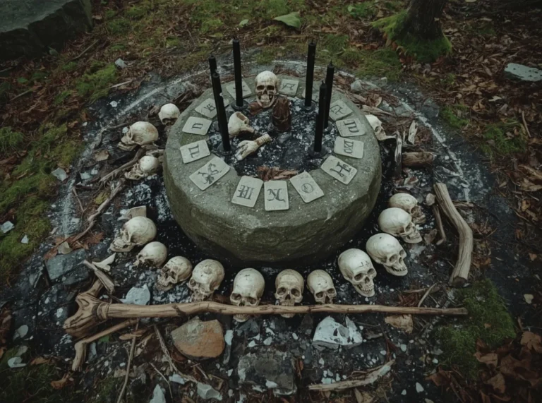 Ancient necromancer sigils on a stone altar