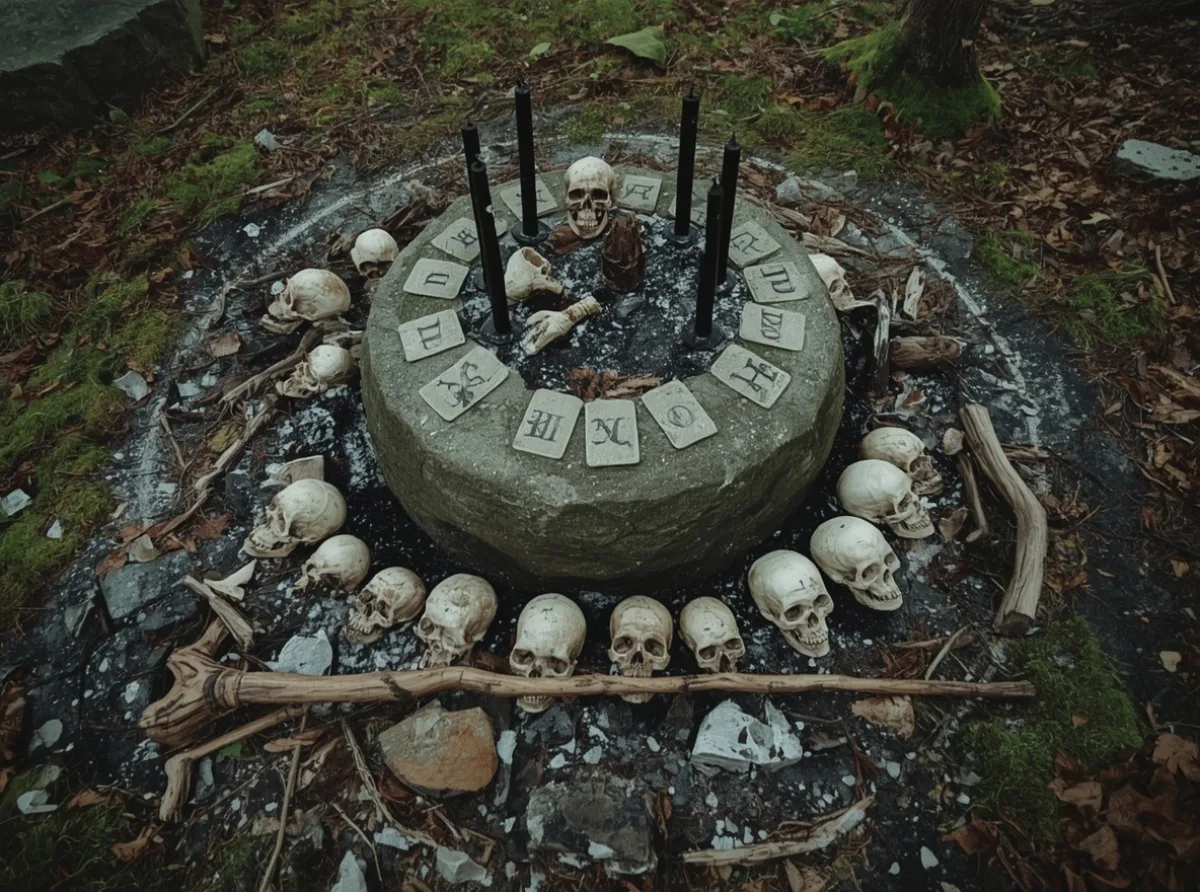 Ancient necromancer sigils on a stone altar