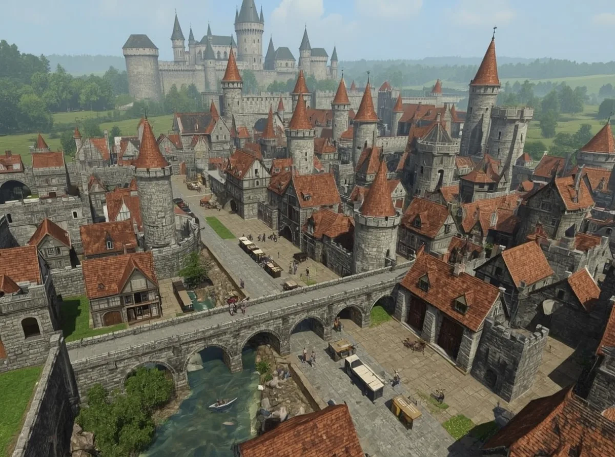 Medieval fantasy city skyline