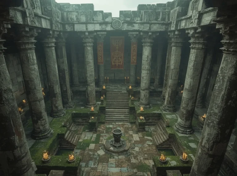 Ancient fantasy temple with glowing runes