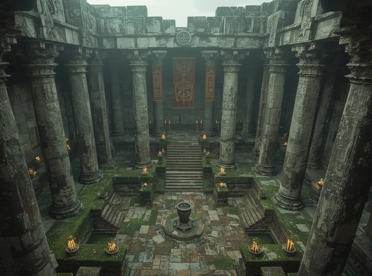Ancient fantasy temple with glowing runes