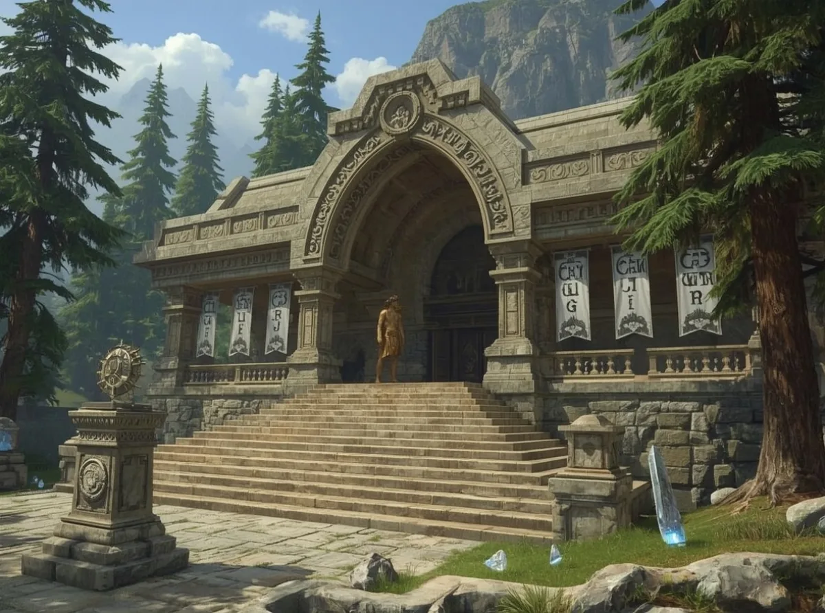 Elegant elven crest with moonlit ruins