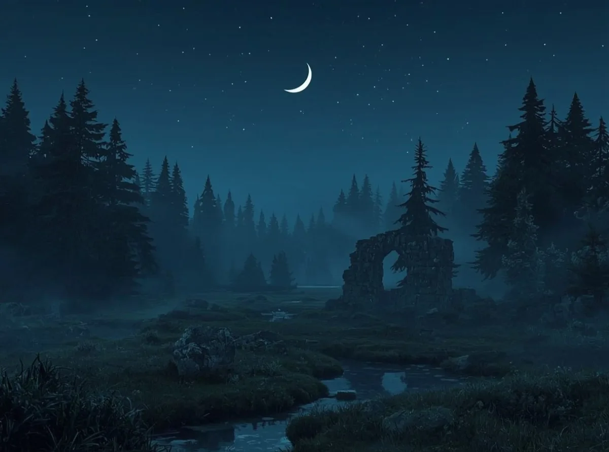 Moonlit fantasy names beside a dark forest