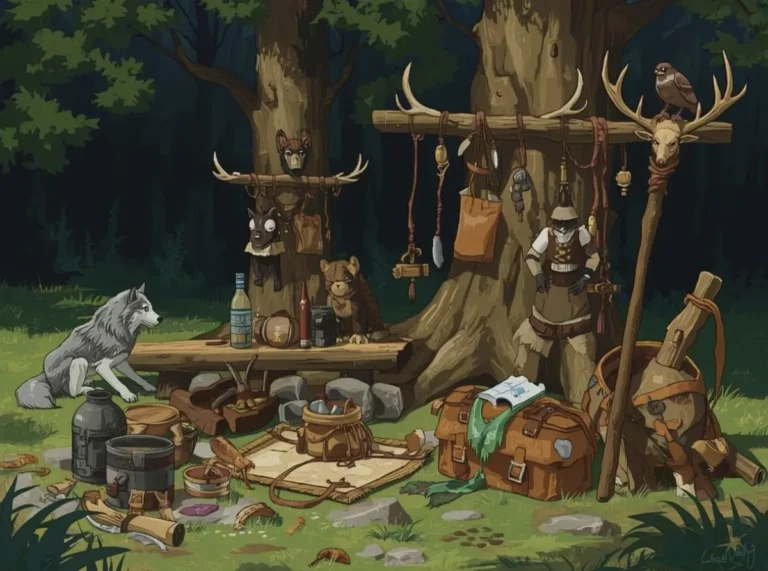 Beastmaster with wolf, hawk, and antler totems