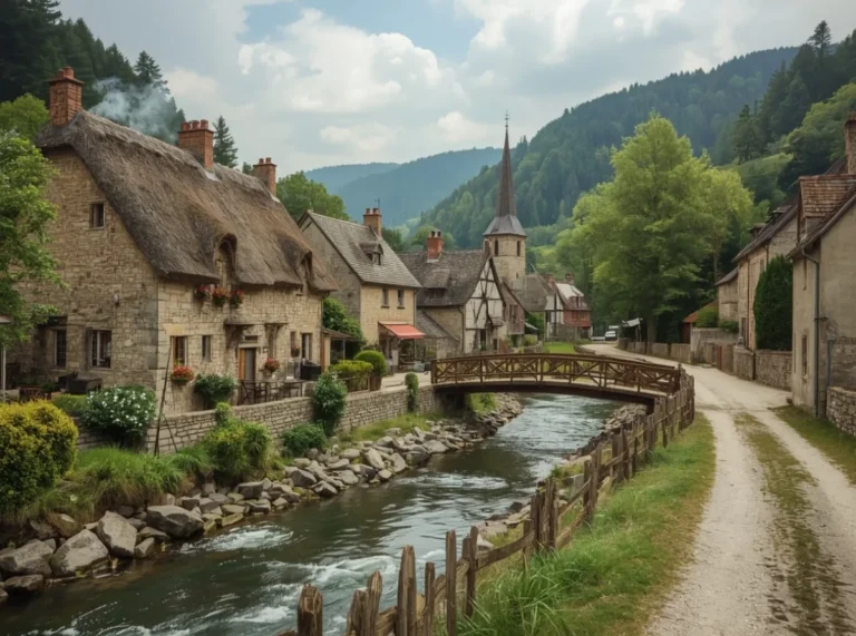 Cozy medieval fantasy village by a river