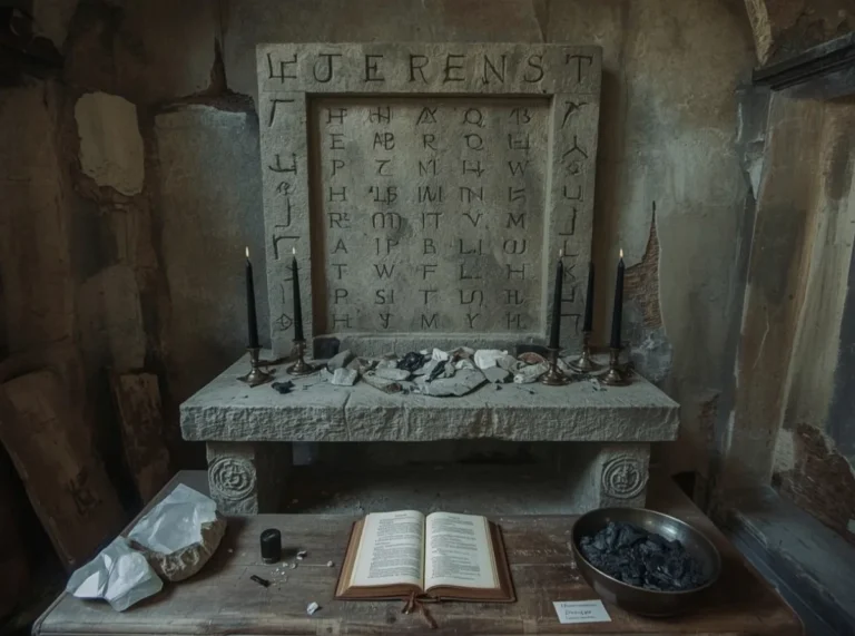 Ancient runes beside a black stone altar