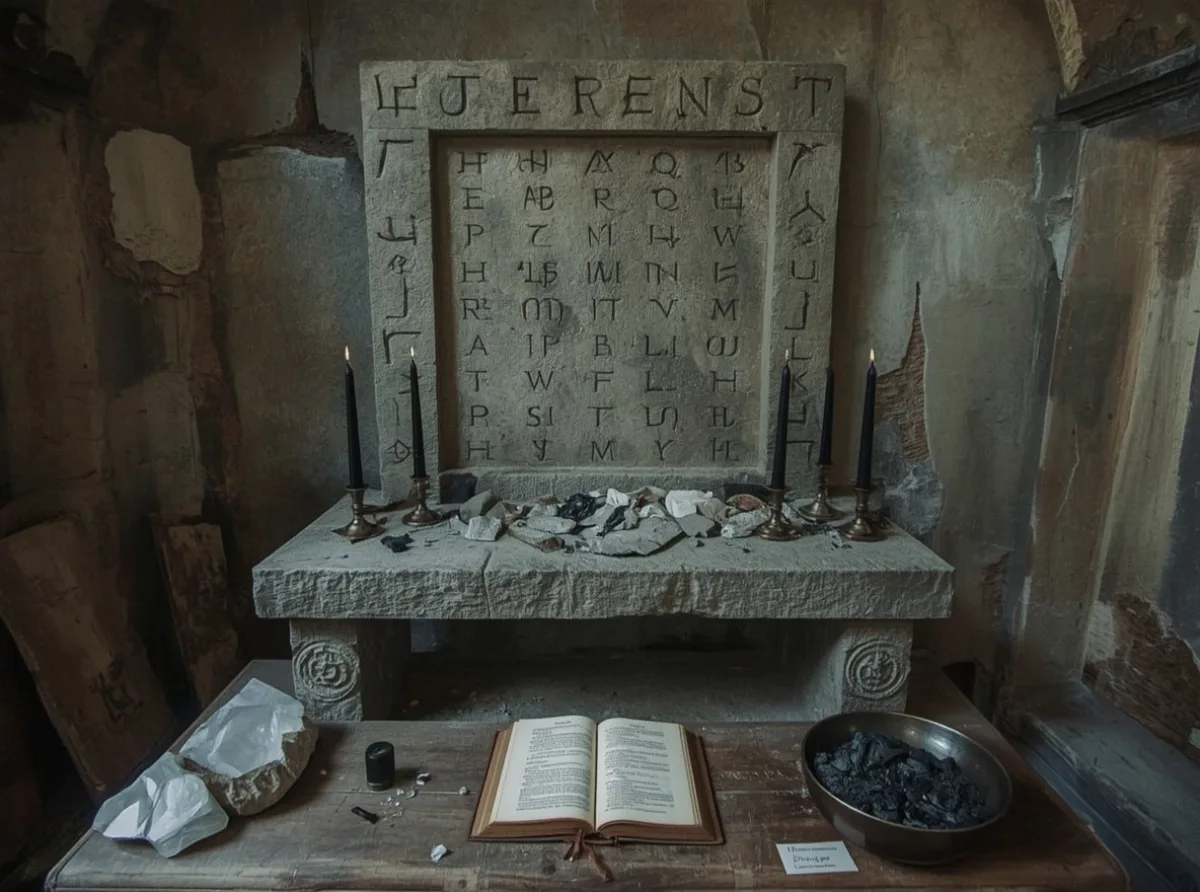 Ancient runes beside a black stone altar