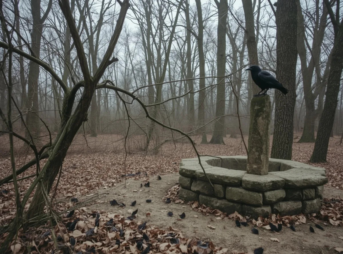 Raven feathers beside a moonlit ancient stone