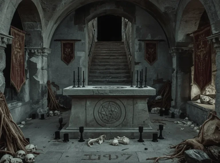 Ancient sigil on stone with black candles