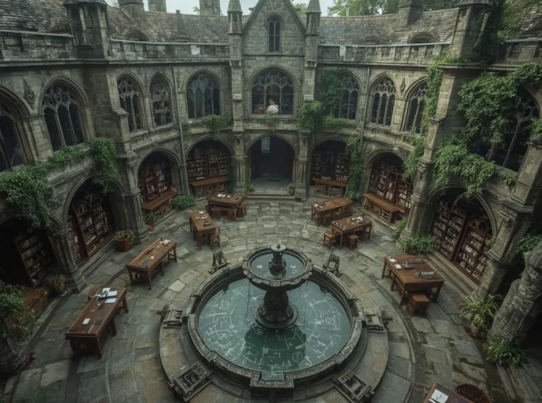 Ancient magical academy courtyard