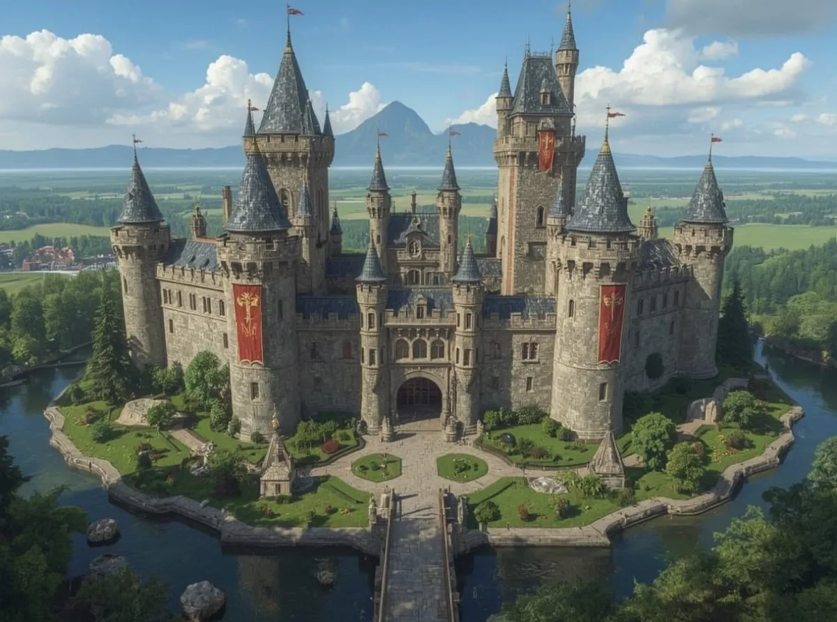 Royal fantasy castle on a hill