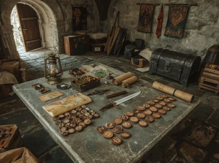 Fantasy guild emblem on a stone table